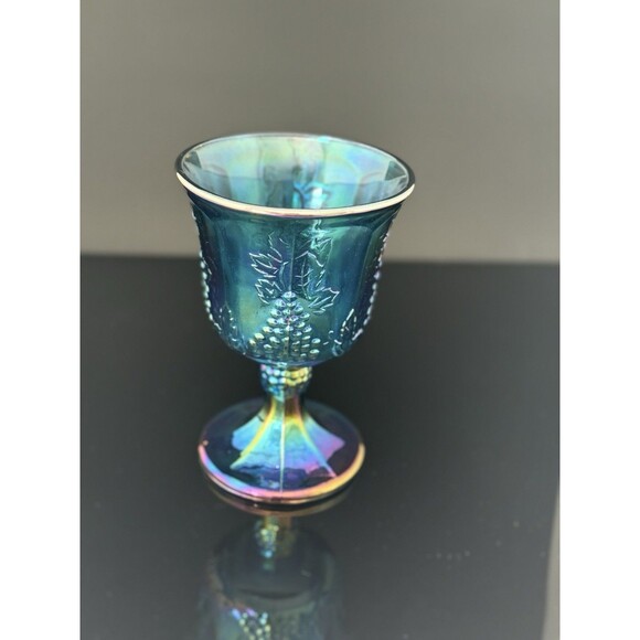 Vintage Indiana Glass Blue Iridescent Grape Goblets Set of 4 - 8 oz MCM - Picture 12 of 12